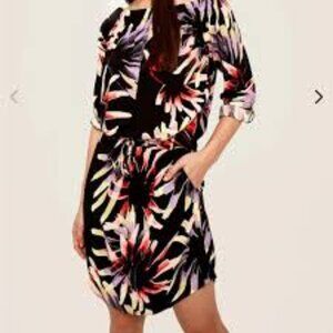 NWT Lolë  "Jaime" black floral  off shoulder dress with drawstring waist